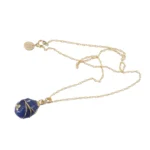 Blue Egg Pendant Gold Necklace - Enamel Painted, Austrian Crystals - Image 2