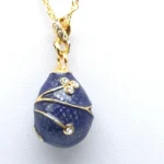 Blue Egg Pendant Gold Necklace - Enamel Painted, Austrian Crystals - Image 8