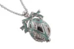 Elegant Silver & Light Green Egg Pendant Necklace Hand Painted with Austrian Crystals | Unique Handcrafted Jewelry