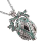 Elegant Silver & Light Green Egg Pendant Necklace Hand Painted with Austrian Crystals | Unique Handcrafted Jewelry