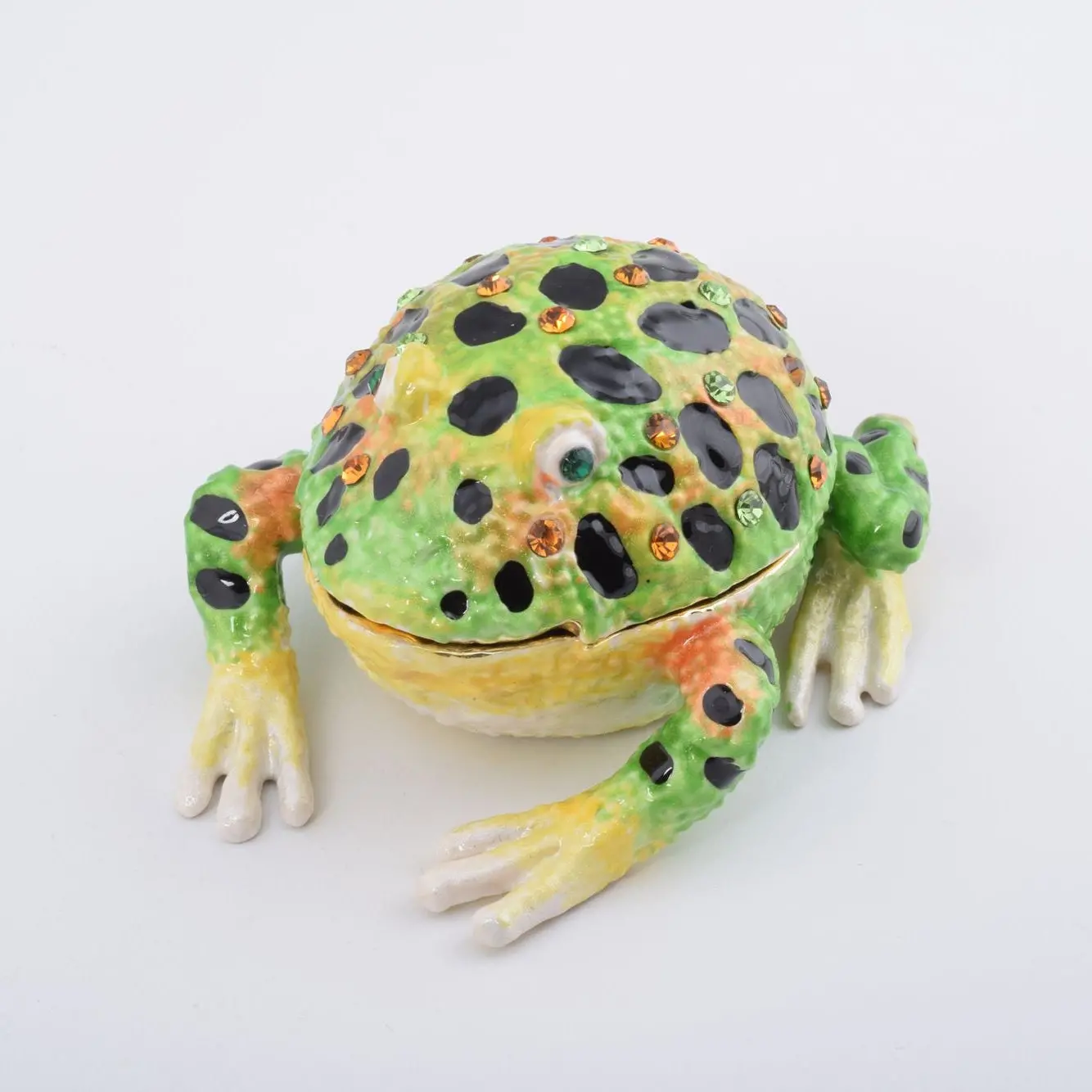 328992321_large.webp Handcrafted Black Spotted Toad Trinket Box with Austrian Crystals, Enamel Painted, 24K Gold Plated, Magnetic Closure, Gift Box Included - Image 1
