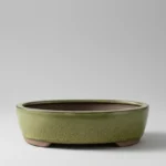 Elegant 26cm Oval Glazed Bonsai Pot - Green Ceramic for Indoor & Outdoor Displays