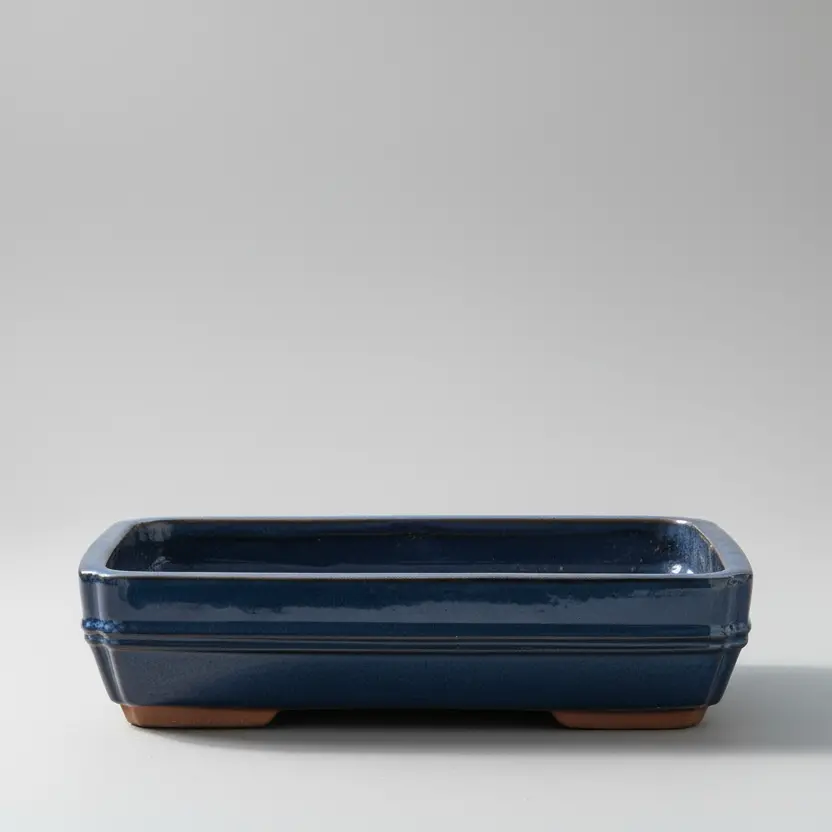 335714480_large.webp Elegant 37cm Glazed Bonsai Pot - Blue Ceramic Rectangle Planter | 37x28x9cm - Image 1