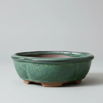 Elegant 13cm Green Glazed Bonsai Pot with Floral Design - Perfect for All Bonsai Trees