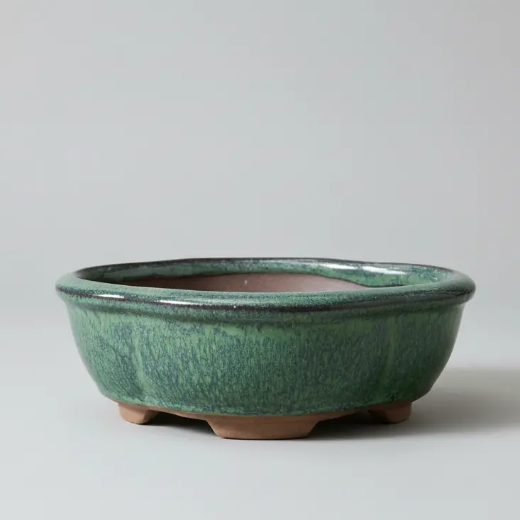 335980235_large.webp Elegant 13cm Green Glazed Bonsai Pot with Floral Design - Perfect for All Bonsai Trees - Image 1