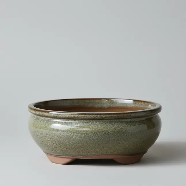 335980324_large.webp 18cm Glazed Oval Bonsai Pot - Elegant Green Ceramic for Small Bonsai Trees - Image 1