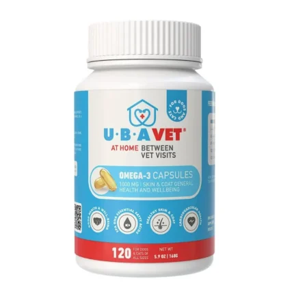 UBAVET Ubameg EFA 1000mg Omega-3 Fatty Acid Capsules for Dogs & Cats - 120 Count - Supports Heart, Skin, Coat, and Joint Health