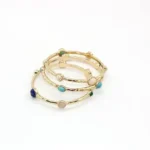 Tribeca Handmade Bangle Bracelets Set of 3 - Hammered Design & Natural Stones - Perfect Fashion Accessory or Gift