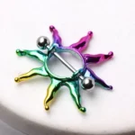 Vibrant PVD Plated Rainbow Sunburst Nipple Shield - 316L Surgical Steel, 14GA, 3/4" | Eye-Catching Body Jewelry