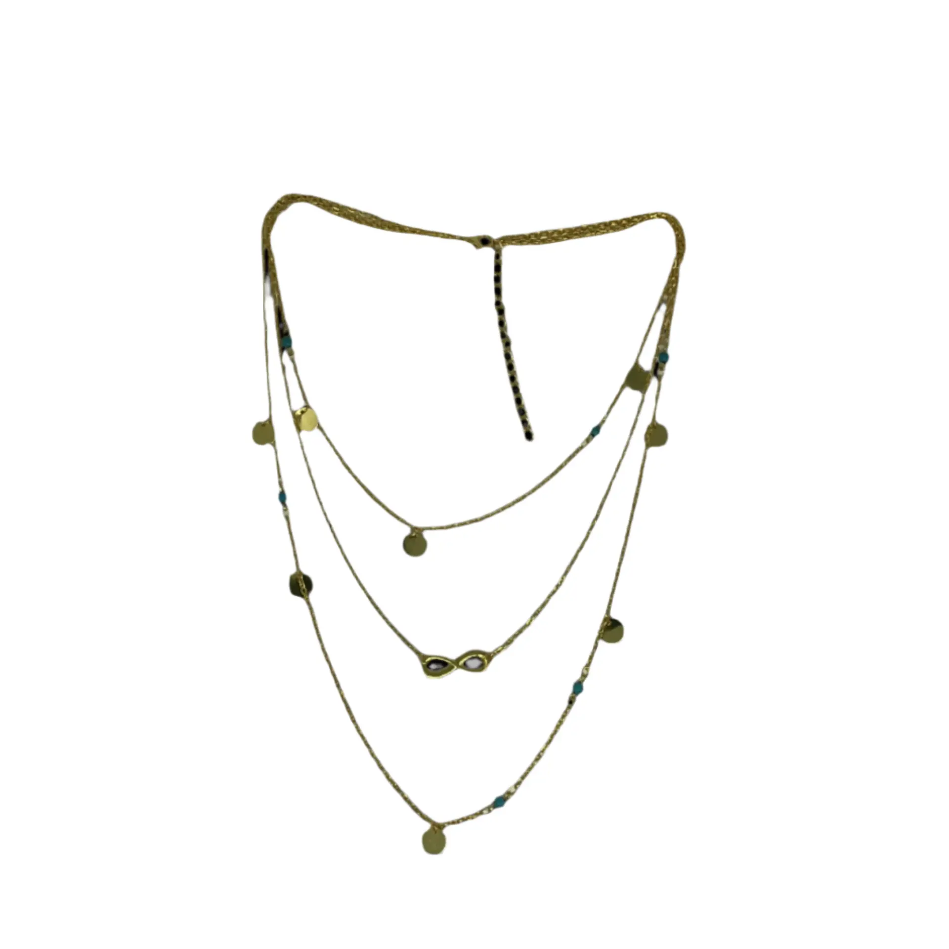 435539180_large.webp Infinite Trust Lariat Style Necklace 18kt Gold Plated with Infinity Symbol, Golden Disks & Turquoise Beads - Image 1