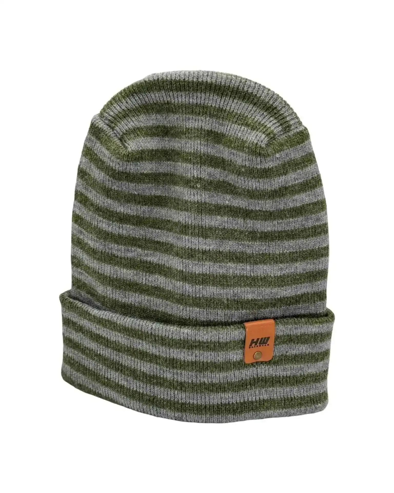 452907039_large.webp HAAKWEAR Theta-Stitch RORO Cuffed Beanie - Gray/Green, Made in USA | Unisex, Soft & Warm Acrylic, One Size Fits Most - Image 1