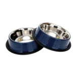 Country Living Set of 2 Ribbed No-Tip Non-Skid Stainless Steel Pet Bowls - Poseidon Blue | Stylish & Durable Dog and Cat Bowls - Image 4