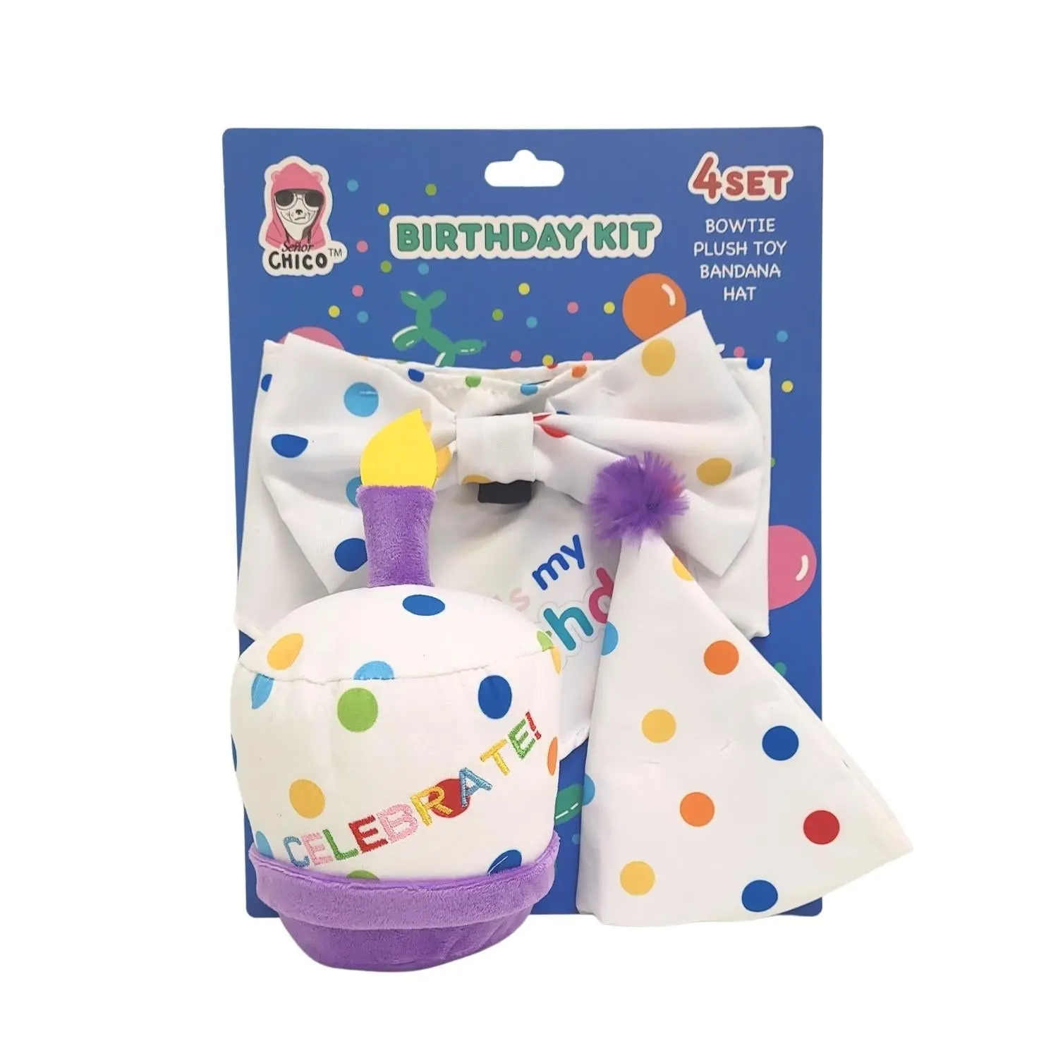 483072168_large.webp Dog Birthday Party Kit - Celebrate Your Pup's Special Day with Bandana, Hat, Bow Tie & Cupcake Plush Toy - Image 1