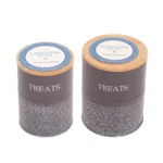 Elegant & Durable Set of 2 Volcanic Gray Carbon Steel Dog Treat Containers | Stylish Pet Treat Canisters for Modern Homes