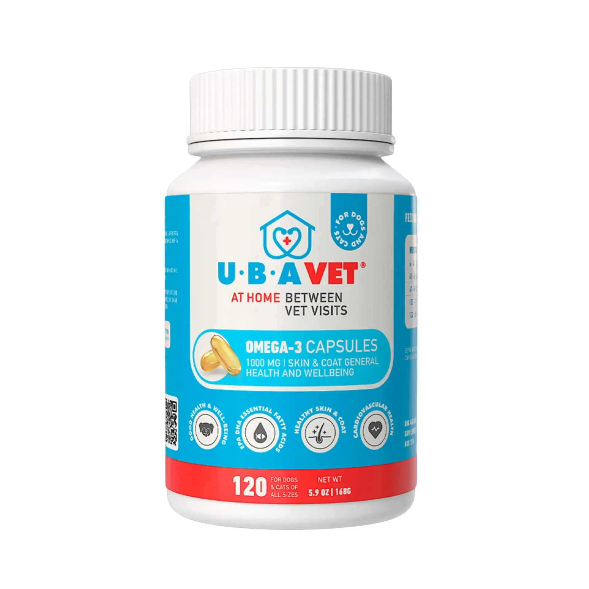 484497002_large.webp UBAVET Ubameg EFA 1000mg Omega-3 Fatty Acid Capsules for Dogs & Cats - 120 Count - Supports Heart, Skin, Coat, and Joint Health - Image 1