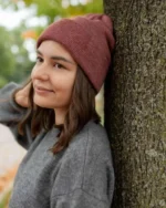 HAAKWEAR Traditional Silent Cuffed Beanie in Rusty Burgundy Unisex, Classic Winter Hat, Made in USA - Image 4