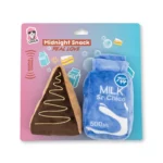 Midnight Snack Two-Piece Plush Dog Toy Gift Set - Cake Slice & Milk Design | Fun & Durable Dog Toys