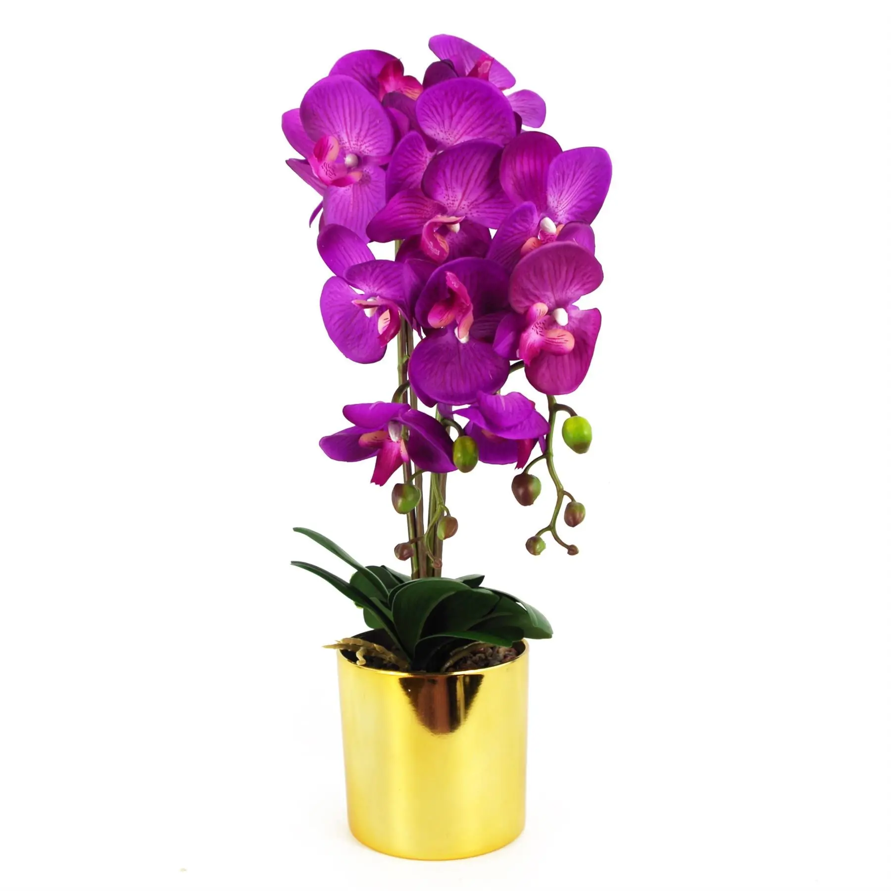 488126414_large.webp Elegant Large Artificial Orchid Plant, 52cm - Purple & Gold with Real Touch Flowers - Image 1