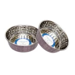 Eco-Friendly Hammered Stainless Steel Dog Bowls - Set of 2, Stylish Lavender Finish, Durable & Non-Skid, Ideal for Medium-Sized Pets