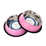 Eco-Friendly Carnation Pink Ribbed No-Tip Non-Skid Stainless Steel Pet Bowls - Set of 2 | Durable & Stylish Pet Feeding Bowls