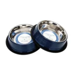 Country Living Set of 2 Ribbed No-Tip Non-Skid Stainless Steel Pet Bowls - Poseidon Blue | Stylish & Durable Dog and Cat Bowls