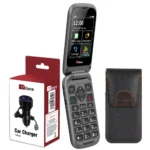 TTfone TT970 4G Flip Senior Mobile Bundle with Holster Case and Car Charger - Ideal for Partially Sighted Users