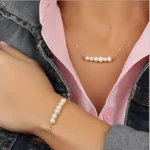 Elegant Miss Lovely Pearls Bar Necklace and Bracelet Set - 18KT Gold Plated, Gift-Ready
