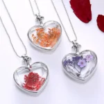 Wildflowers Would You Be Mine Necklace Handcrafted Heart-Shaped Glass Pendant with Real Wild Flowers