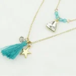 TASSELS AND TRINKETS Layered Necklace - Multi-Layered Fashion Jewelry with Turquoise Beads & Handmade Tassel - Image 3