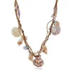 Beachcomber's Seashell Necklace - Handcrafted Ocean Jewelry with Turquoise Beads & Raffia Cord | Perfect Gift in Velvet Bag