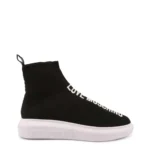 Love Moschino Logo High Top Sock Sneakers - Trendy Black Slip-On Shoes with Platform Heel