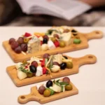 Elegant 3-Piece Bamboo Tray Set with Fine Porcelain Perfect for Serving O'dourves, Amuse Bouche, Parties & Gifts